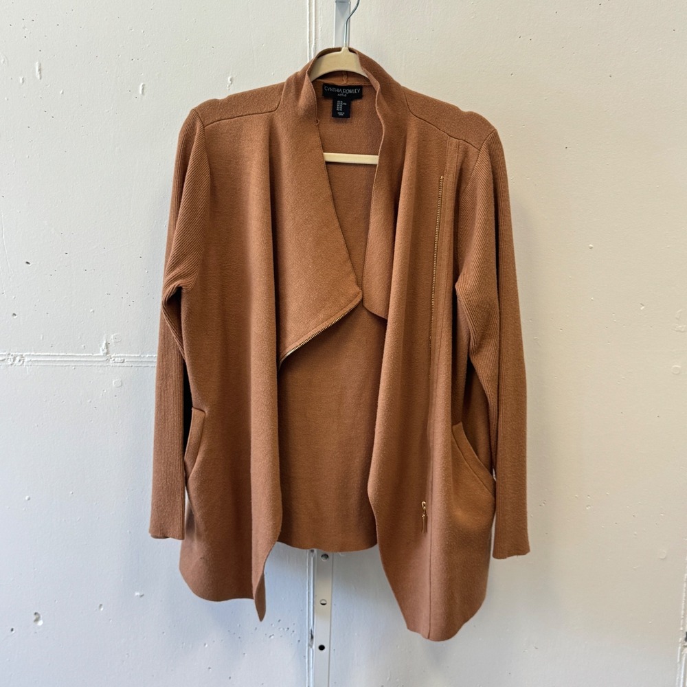 Cynthia Rowley Active Womens XL Camel Brown Asymmetric Zip Front Cardigan Jacket